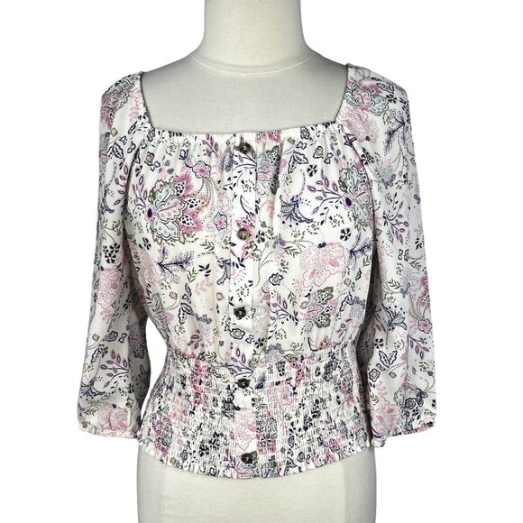 No Boundaries Womens Peasant Top On Off Shoulder Floral Size Large New - Picture 1 of 11